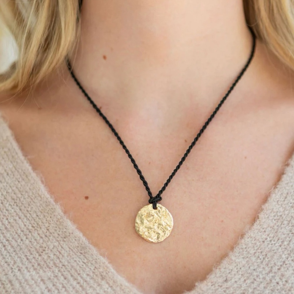 Gold Disc and Silk Cord Necklace